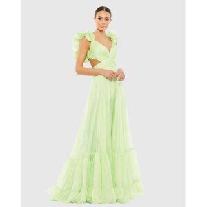 Mac Duggal Size 8 Green 67911 Ruffled Tiered Cut Out Chiffon Gown Dress Prom